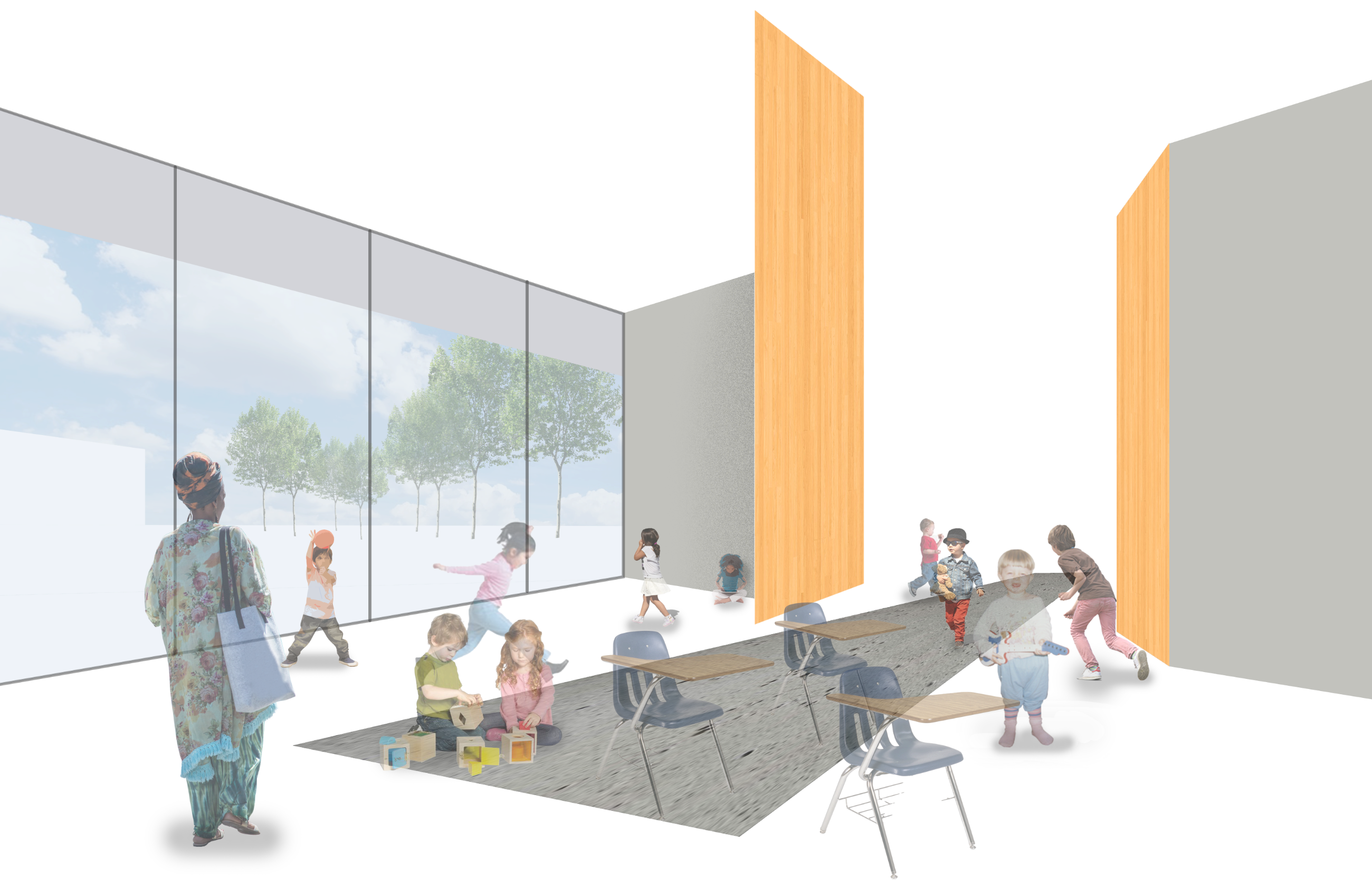 Adaptable classroom opening onto the commons